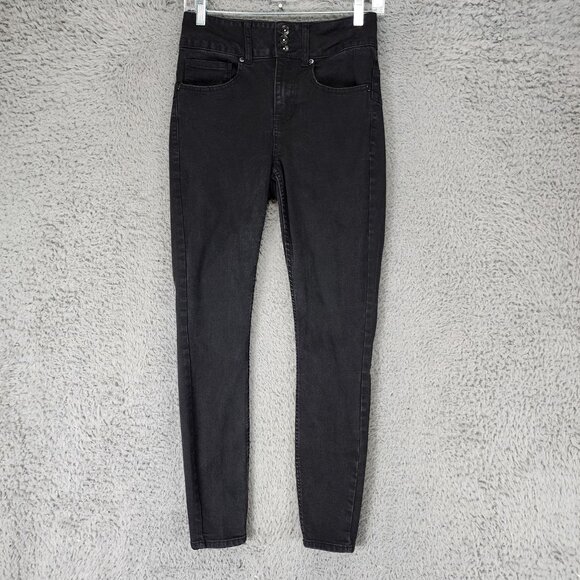 HT Denim Jeans Womens 5 Black Stretch Hi Rise Super Skinny - Picture 1 of 12